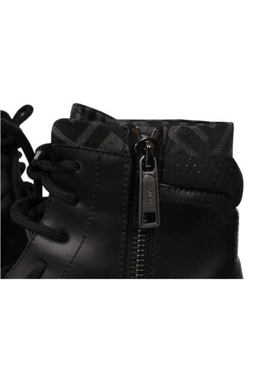 Fendi Force Lace Up Ankle Boots Size US 8 F7 Black Leather Zip Up Combats Ship